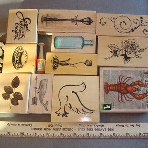 Rubber Stamps Mixed Lot of 13 Rubber Stamps